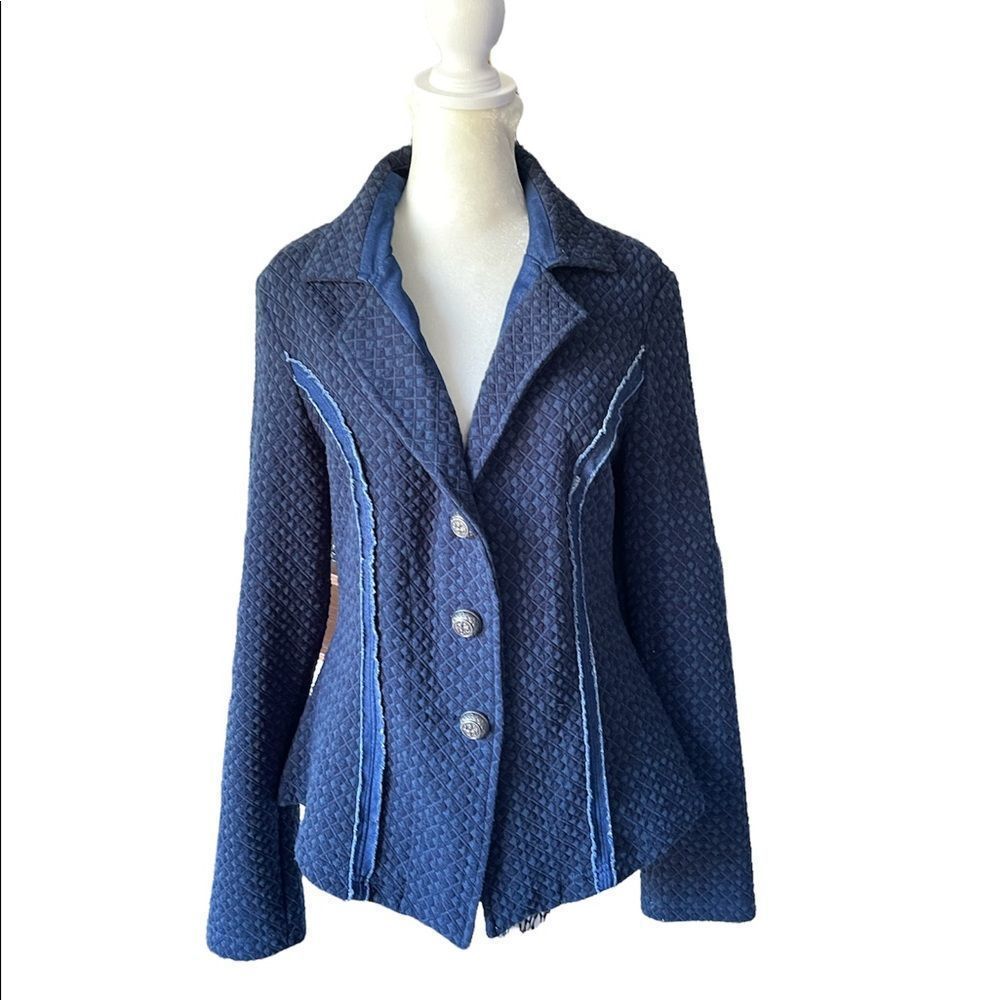Kaktus Quilted Navy Blazer with Light Blue Trim